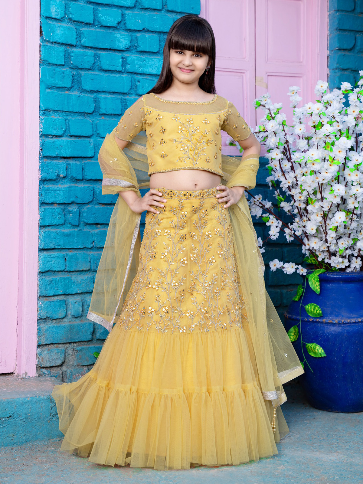 Buy Neon Colored Wedding Wear Embroidered Satin Lehenga Choli Online At  Zeel Clothing
