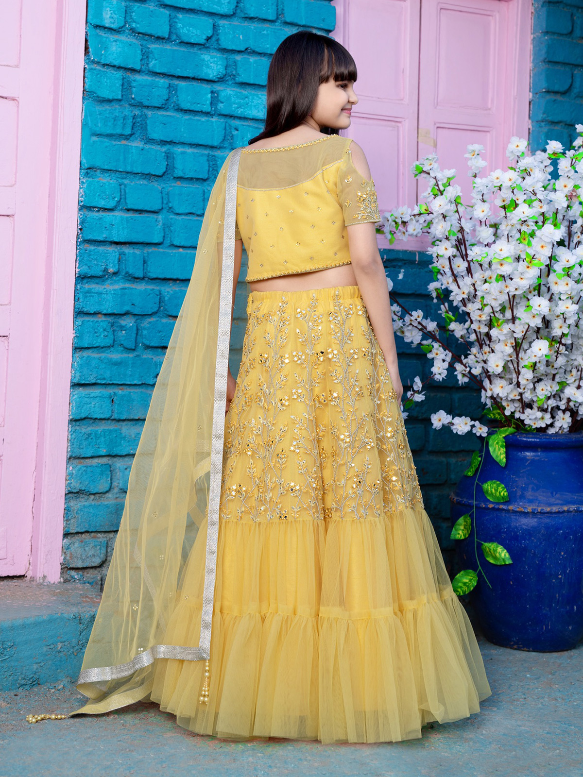 Awesome Yellow Color Lehenga Choli With Koti, Lehenga Choli With Shrug for  Wedding and Partywear, Haldi Lehengas With Shrug Style, Crop Top - Etsy