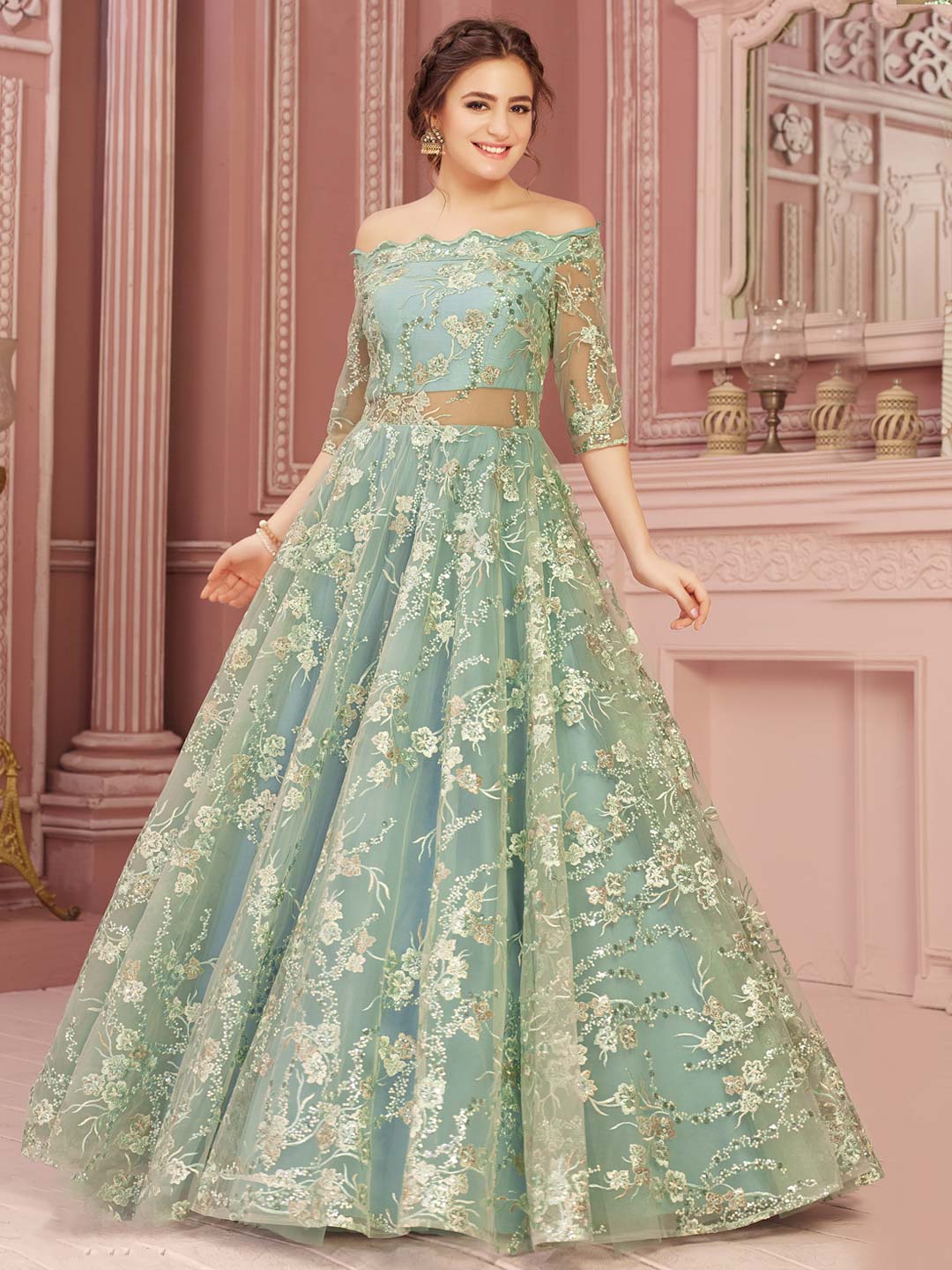 Aqua designer gown for wedding reception - G3-WGO1833 ...