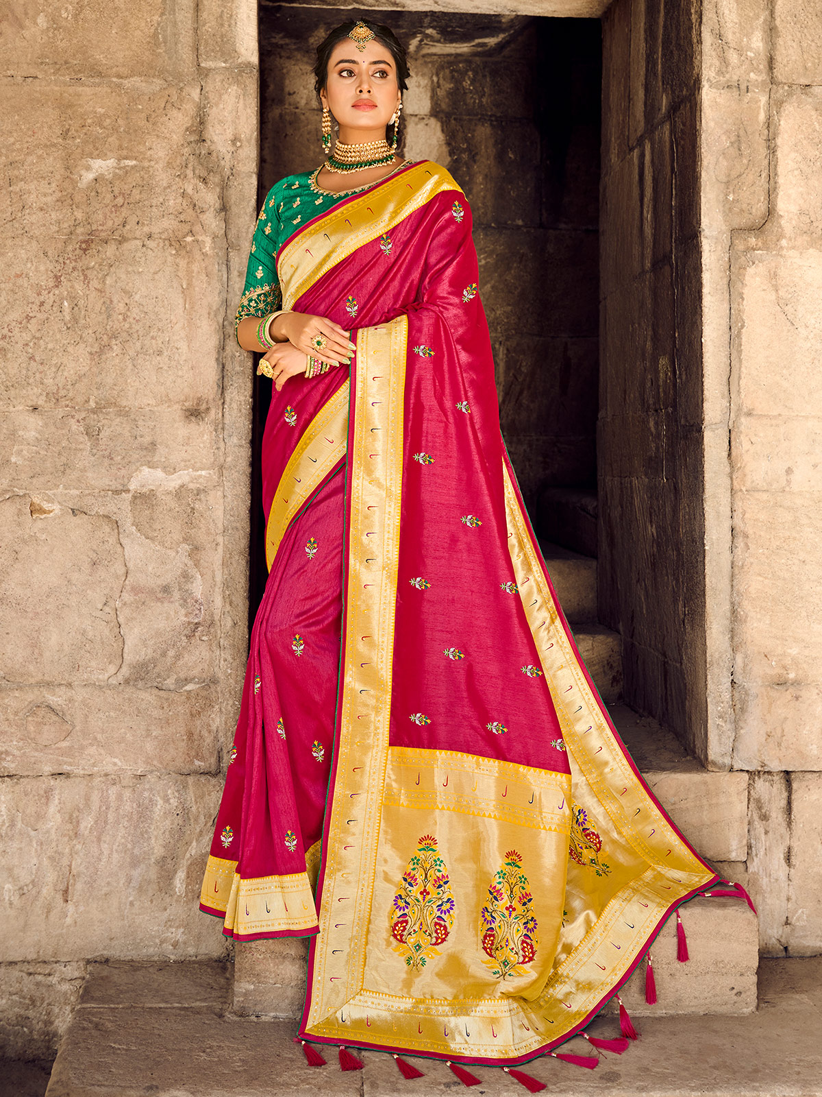 Dark pink bridal clearance saree