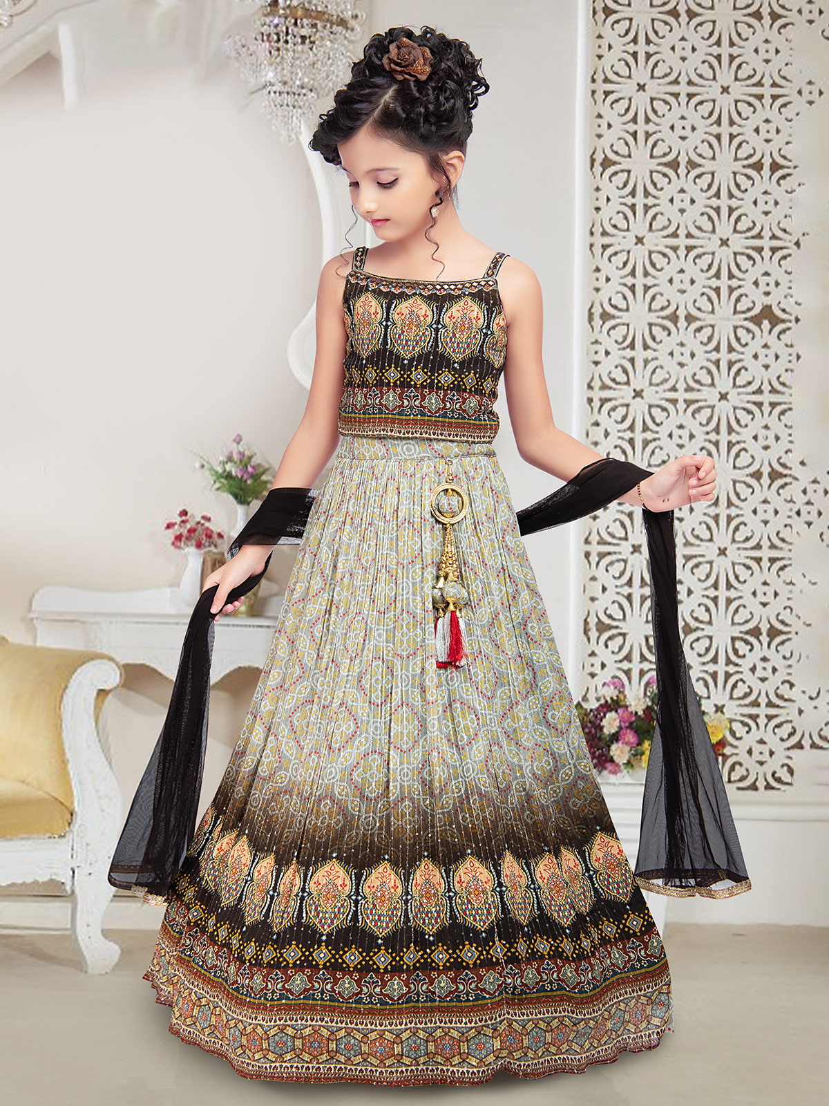 Buy Teen Girls Peach Net N Wine Embroidered Lehenga Set Wedding Wear Online  at Best Price | Cbazaar