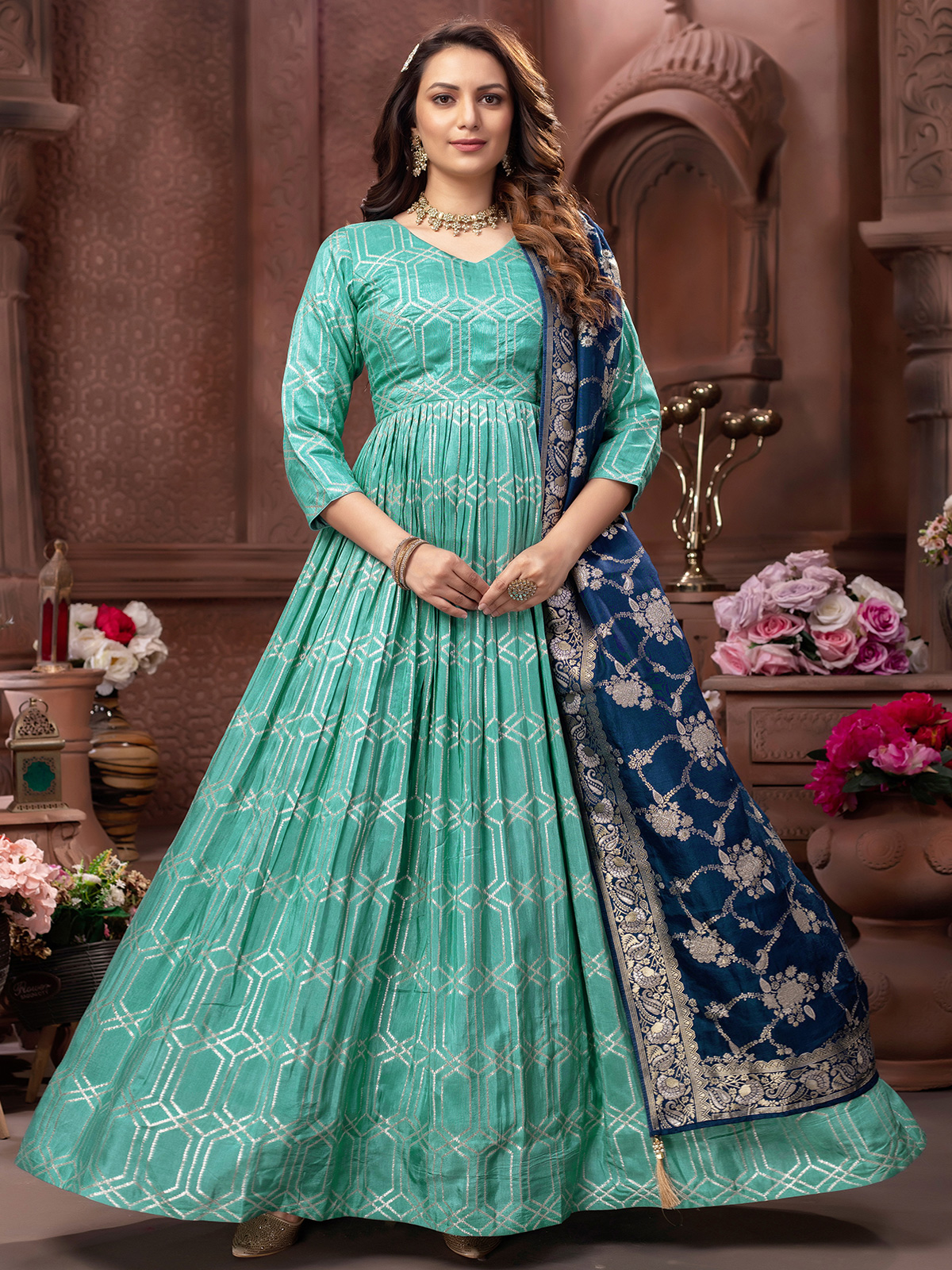 ASISA Women's Anarkali Semistitched Suit with Embroidered Net Dupatta :  Amazon.in: Fashion
