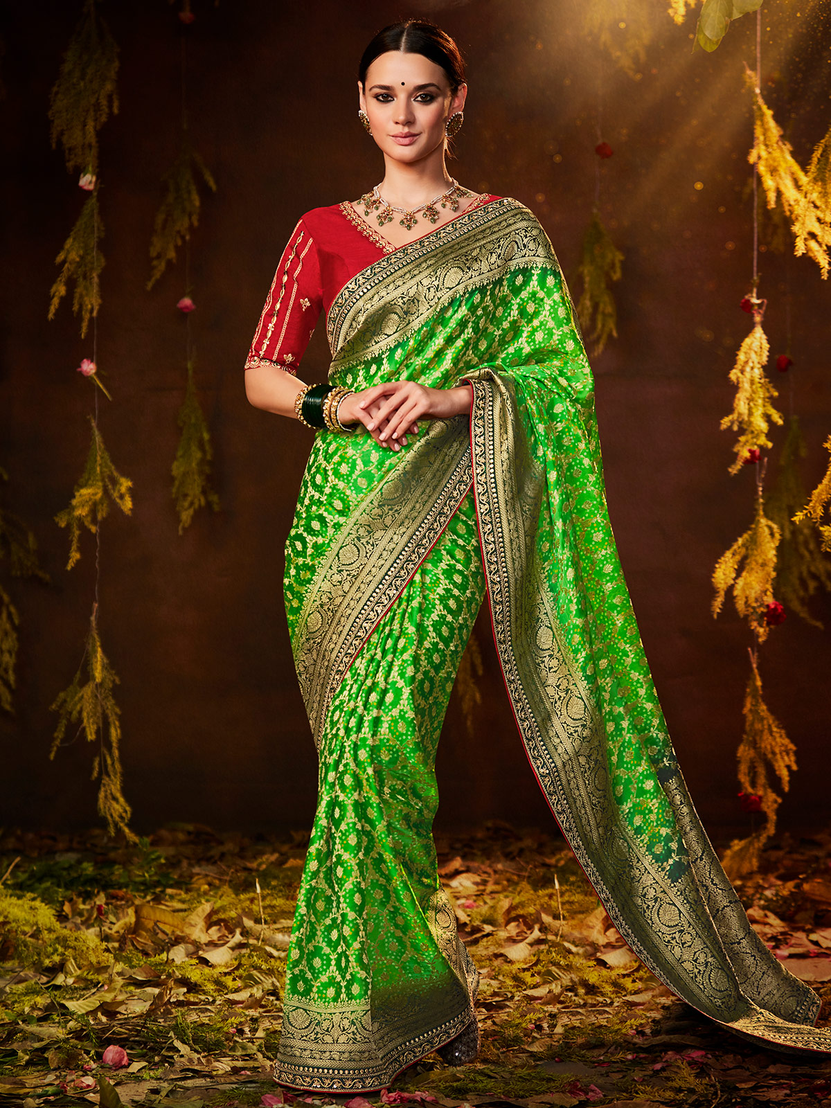 Bandhej silk printed green saree - G3-WSA53416 