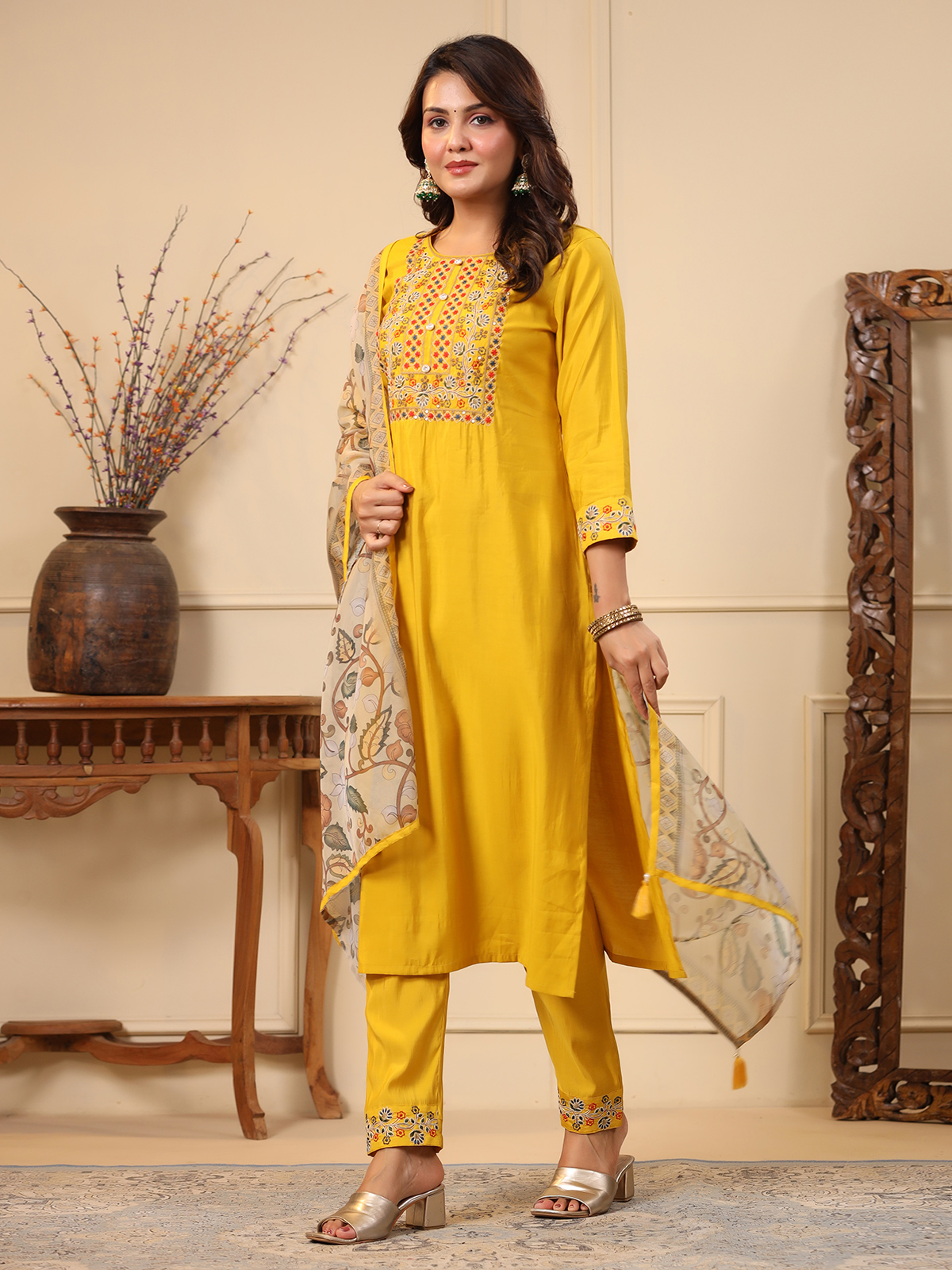 fcity.in - Embroidered Cotton Yellow Kuti Zigzag Printed Kurti For Women On