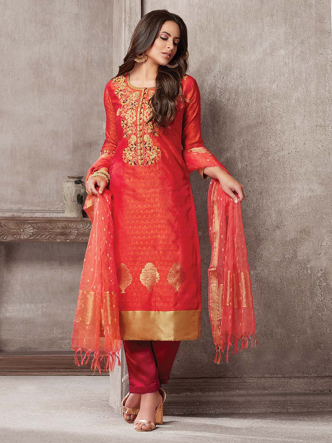 Beautiful Red Hue Festive Wear Punjabi Salwar Suit G3