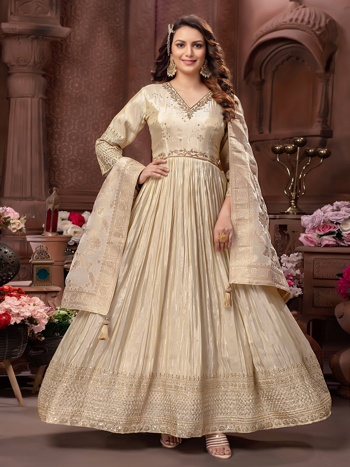 Heavy Organza Silk Anarkali suit, White at Rs 1199 in Surat | ID:  2850322302791