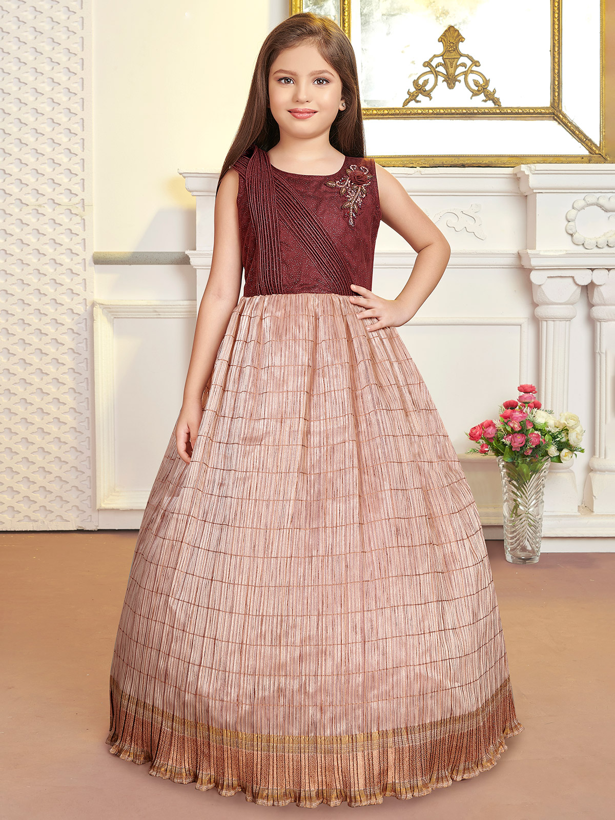 Jovani Kids K00367 Long Girls A Line Ballgown Dress V Neck Floral Page –  Glass Slipper Formals