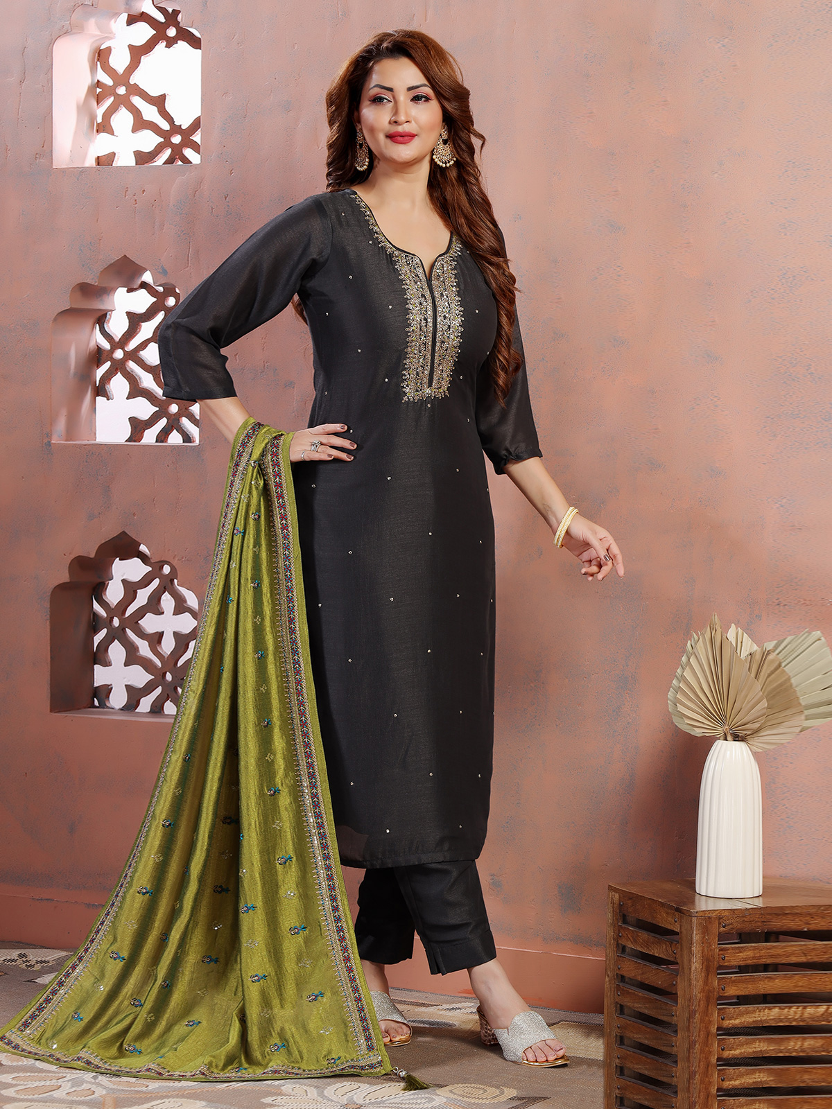 Pure Cotton Salwar Suit With Dupatta Fully Stitched Embroidered Work F –  Cygnus Fashion