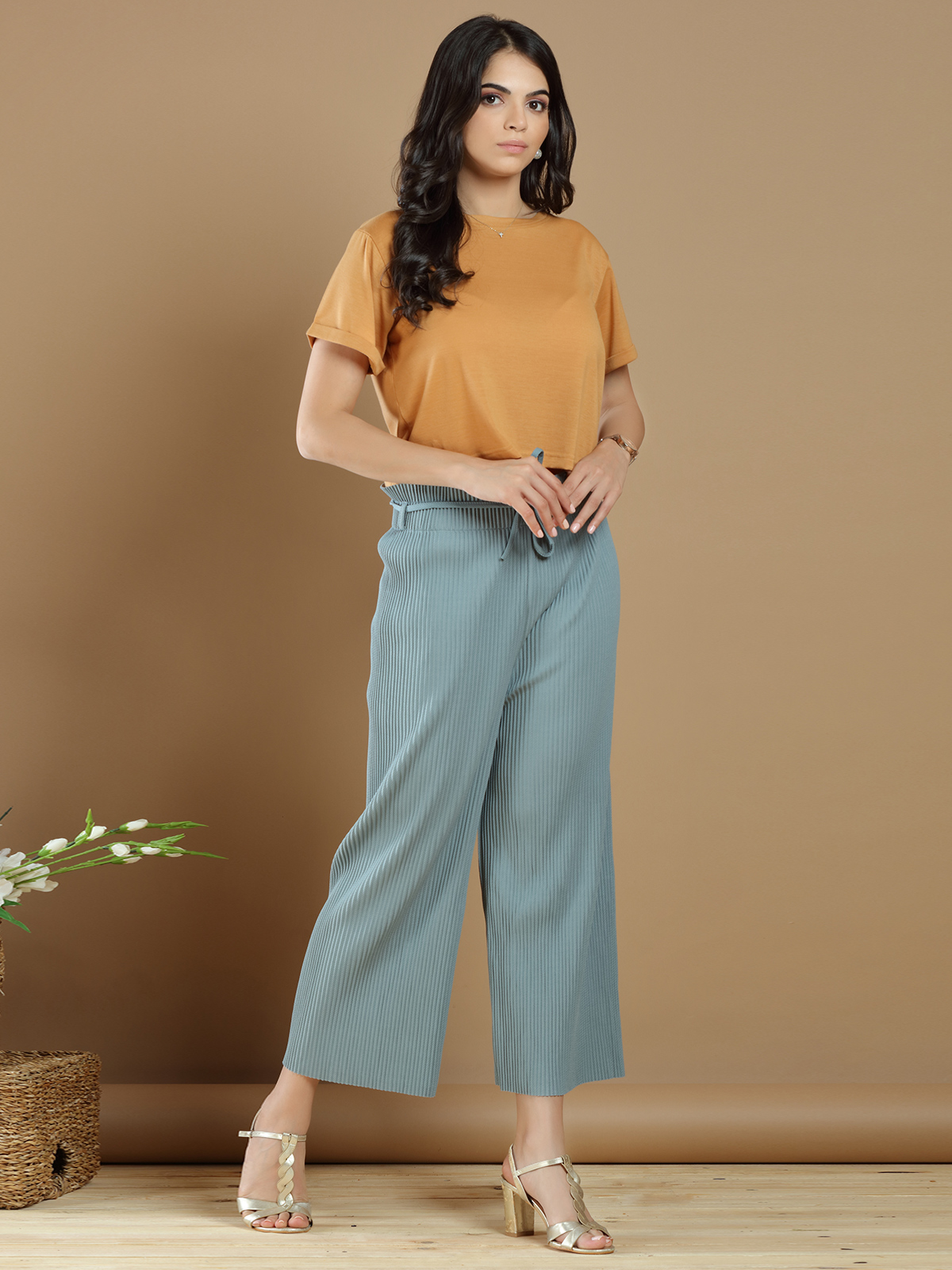 Blue color plain lycra palazzo pant for womens - G3-WFP47