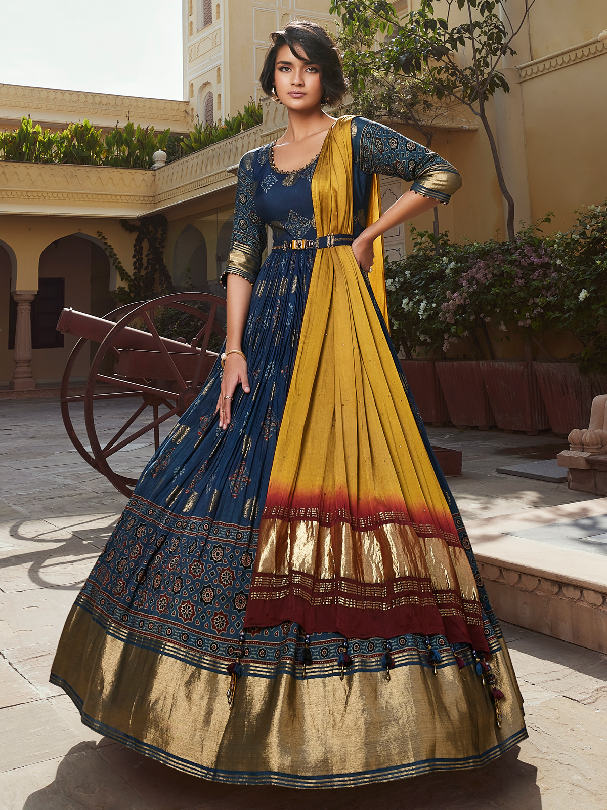 Multicolor Printed Anarkali Suit With Net Dupatta 4928SL03