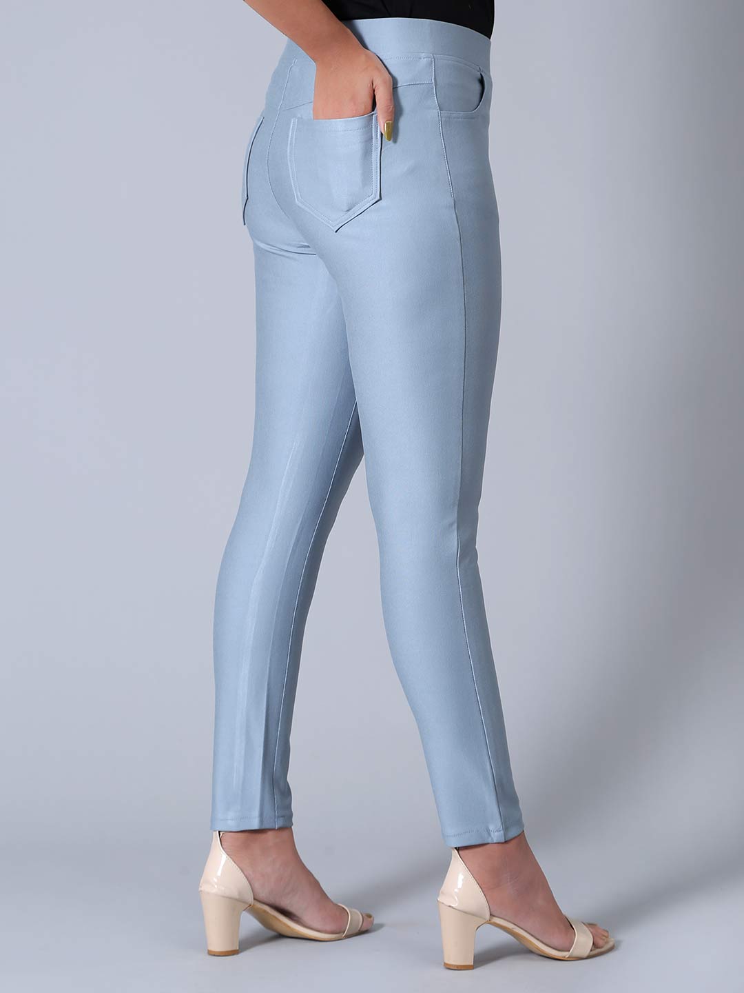 Buy PREEGO Women Royal Blue & White Solid jeggings Online at Best