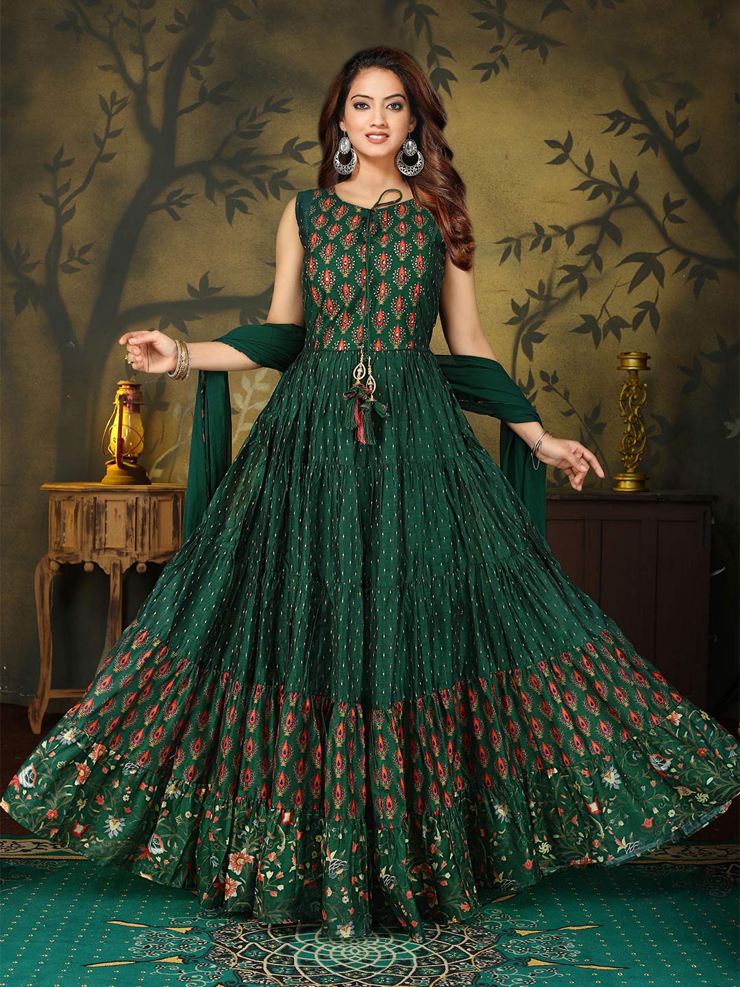 Wine Anarkali Suit in Printed Cotton - AS3601