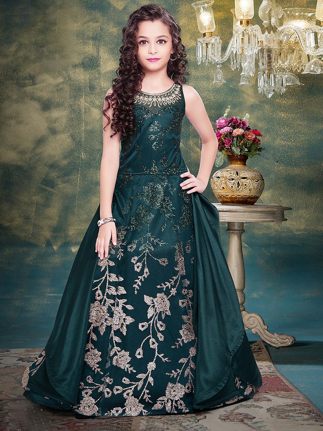 bottle green party dress