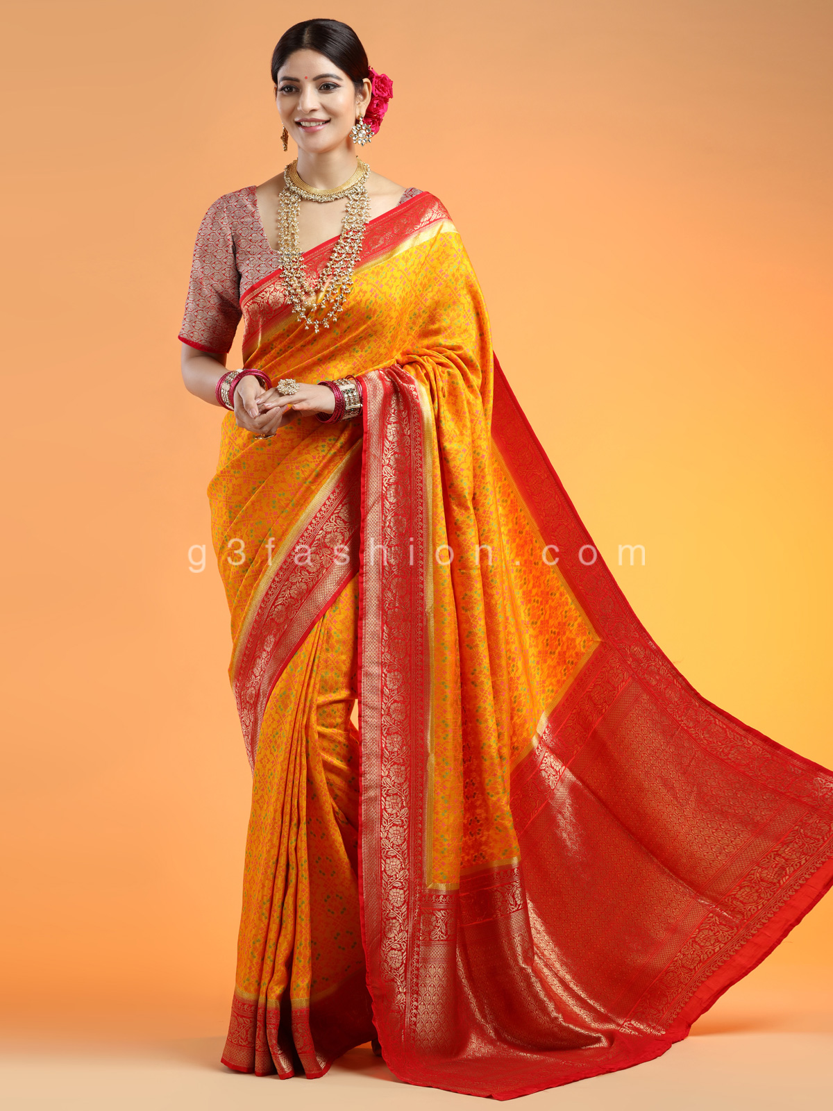 Bright yellow extravagant wedding look saree in silk - G3-WSA51750