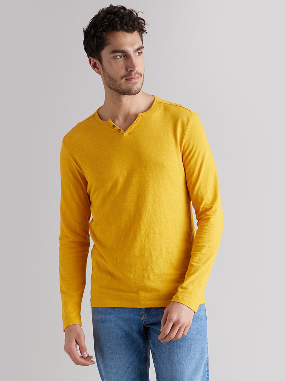 Celio cotton bright yellow full sleeves t shirt - G3-MTS15088 