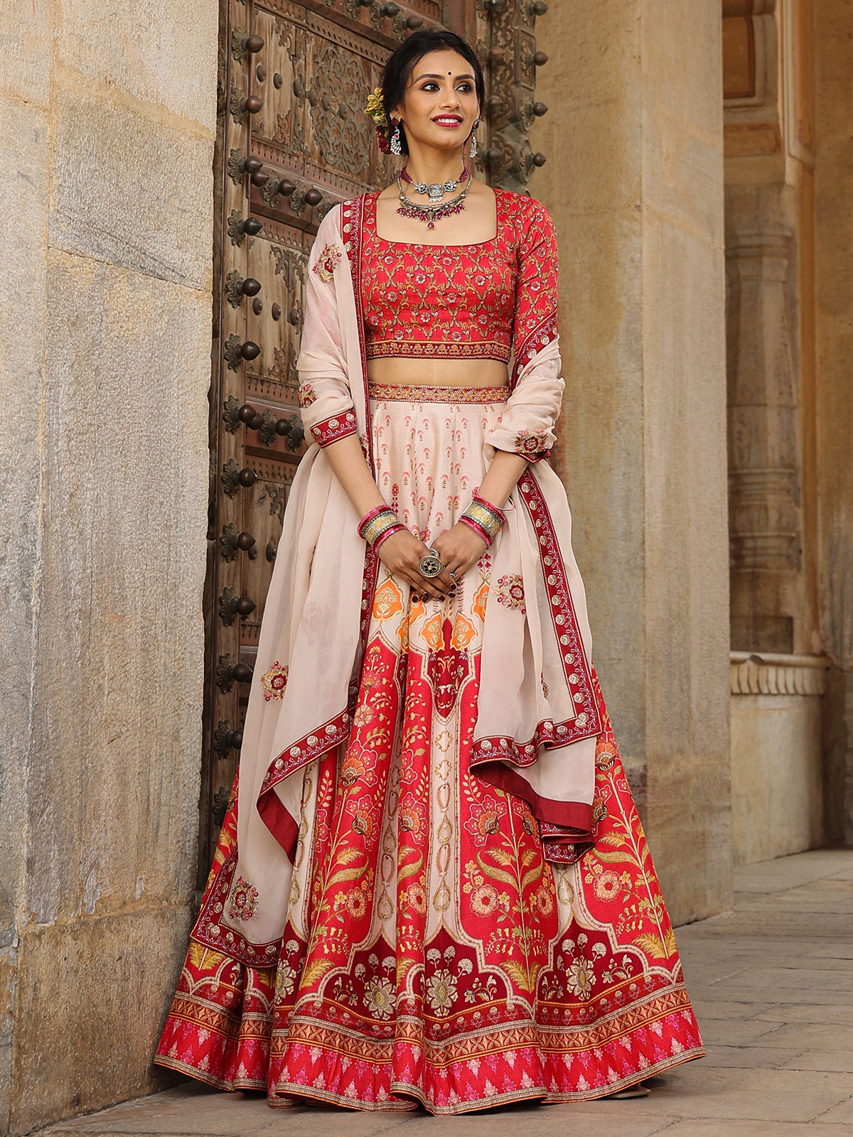 Indian Lehenga Choli online Beige Net Chaniya Choli-Andaaz Fashion