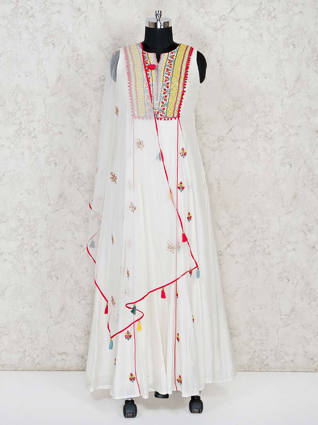 white floor length anarkali