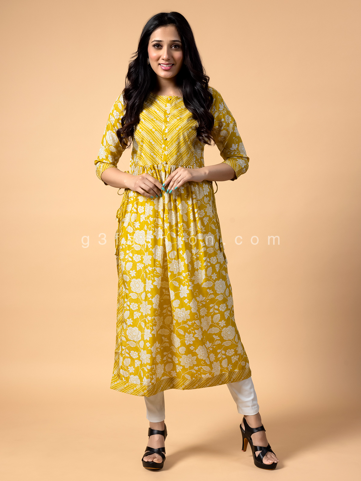 THE LIBAS COLLECTION YELLOW FLORAL KURTI ONLINE