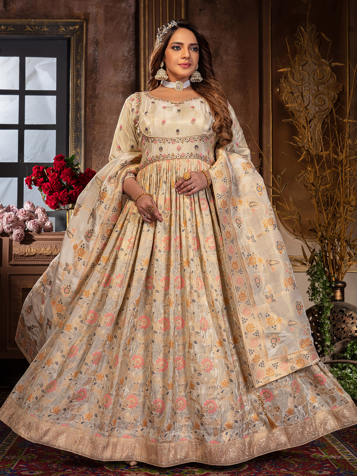 Brocade anarkali suit store