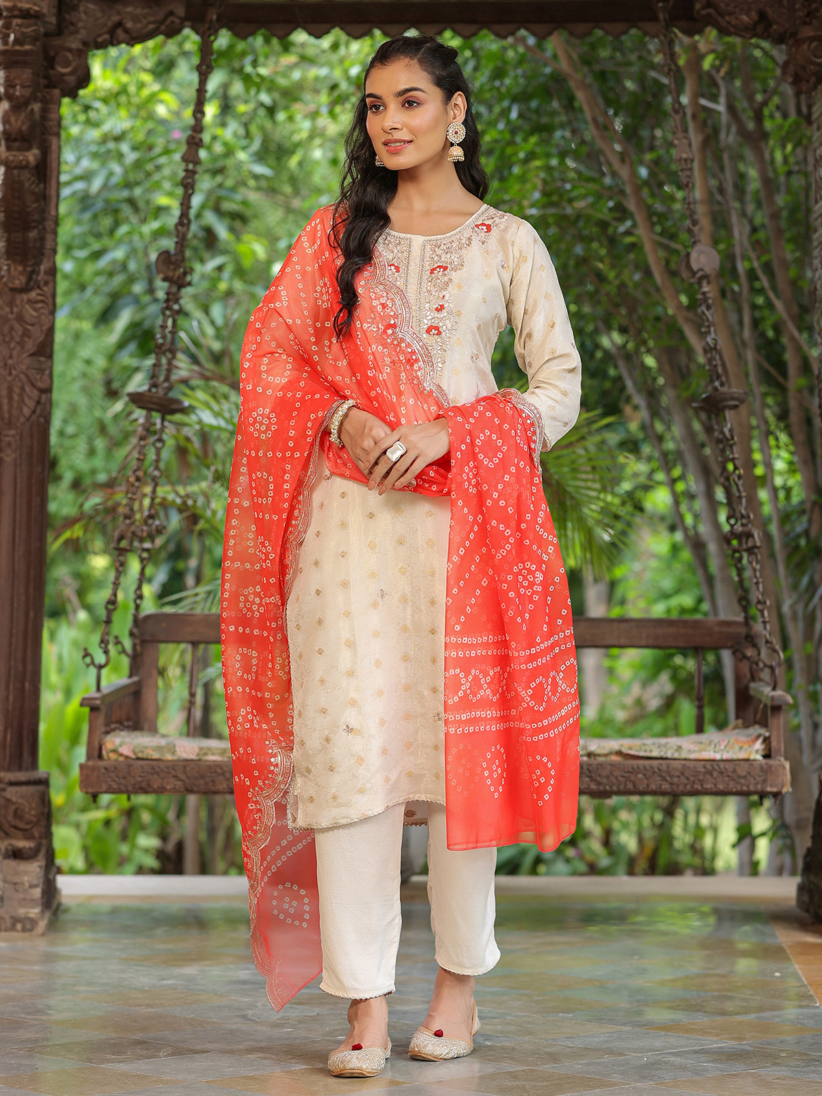 White & Red Color Hand embroidered Kurti & Gharara Palazzo Pant with D –  CNP Associates LLC