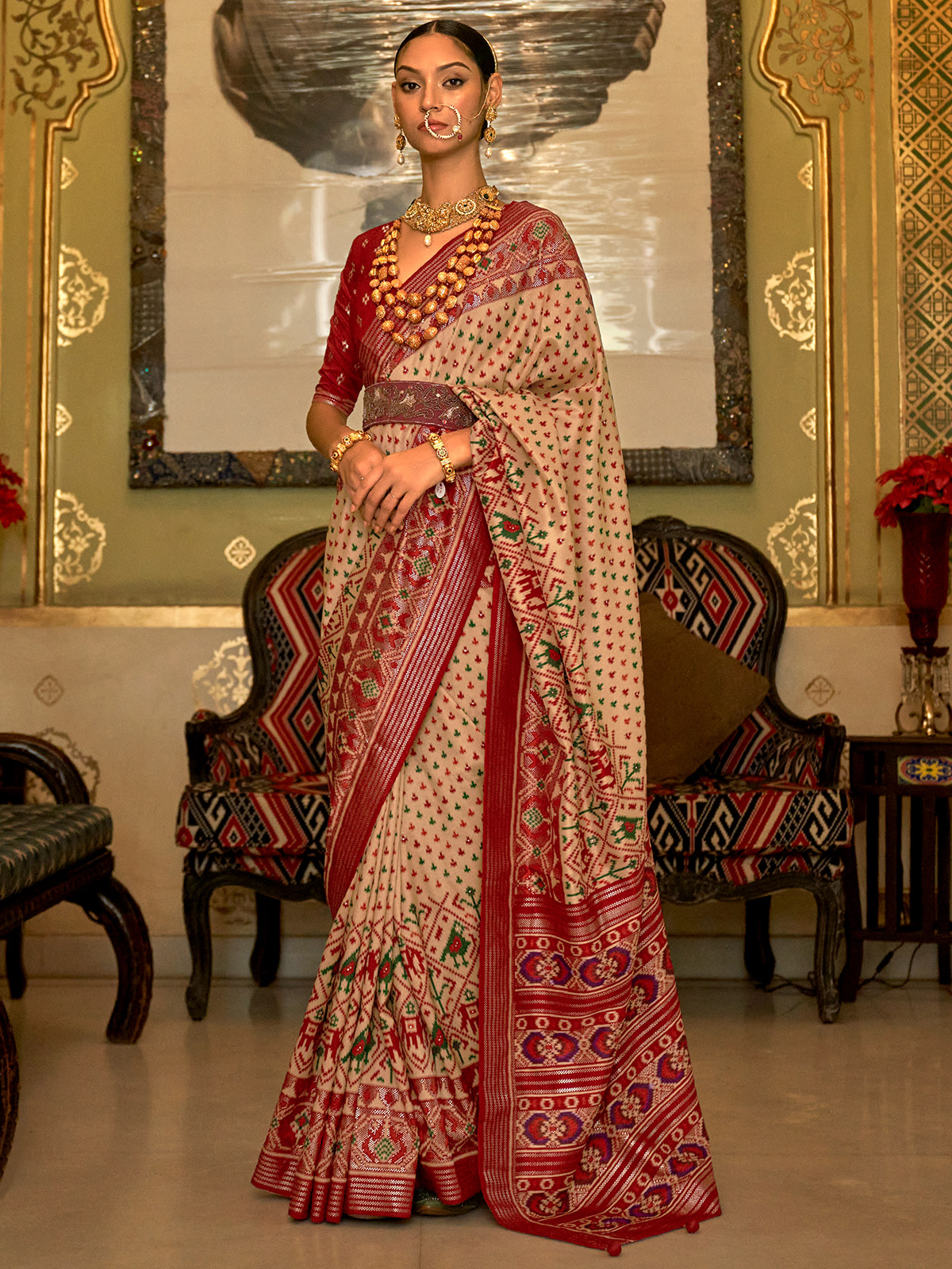 Buy Bollywood Vogue Red & Golden Made to Measure Umbrella Lehenga & Blouse  with Dupatta online