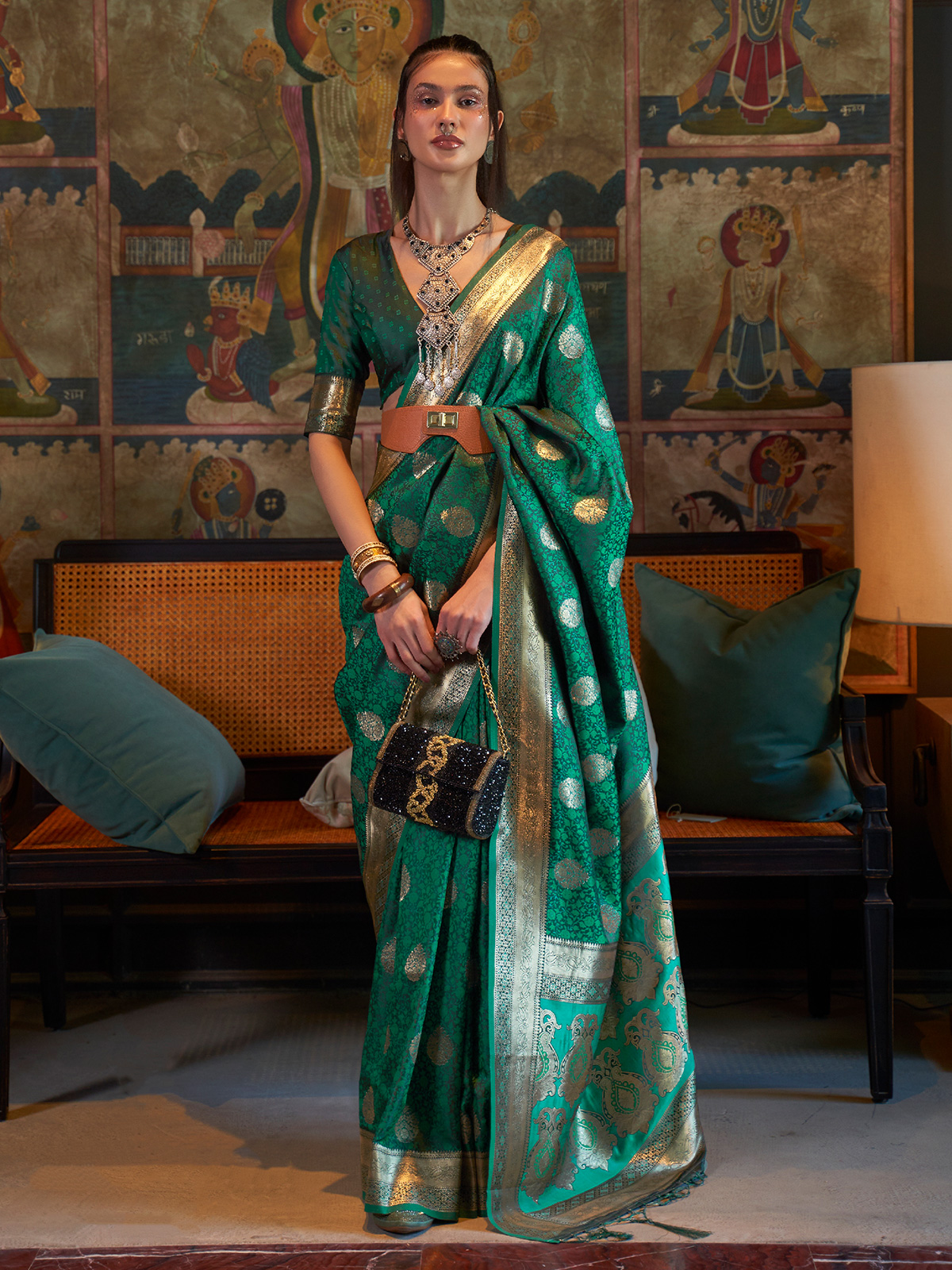 Green Silk Wedding Saree Designer Pink Blouse – RawaazFashion