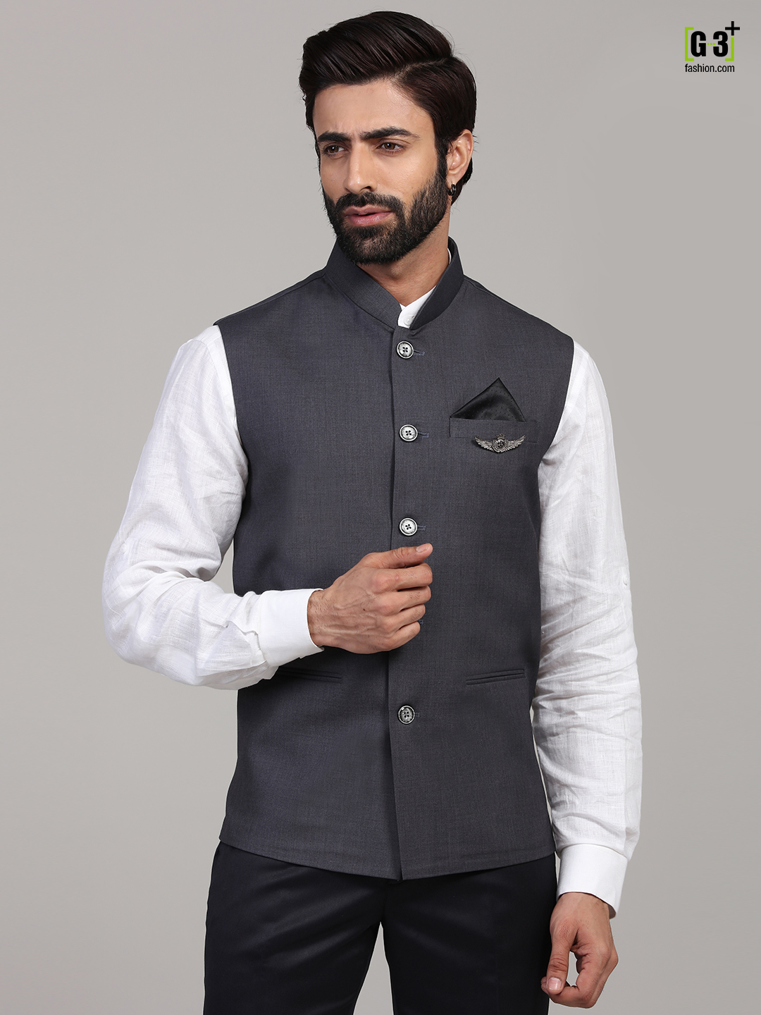 Dark grey solid cotton silk classy waistcoat - G3-MWC1694 | G3fashion.com