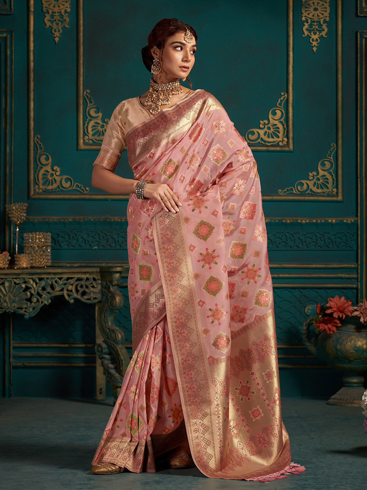 Peach colour bridal on sale saree