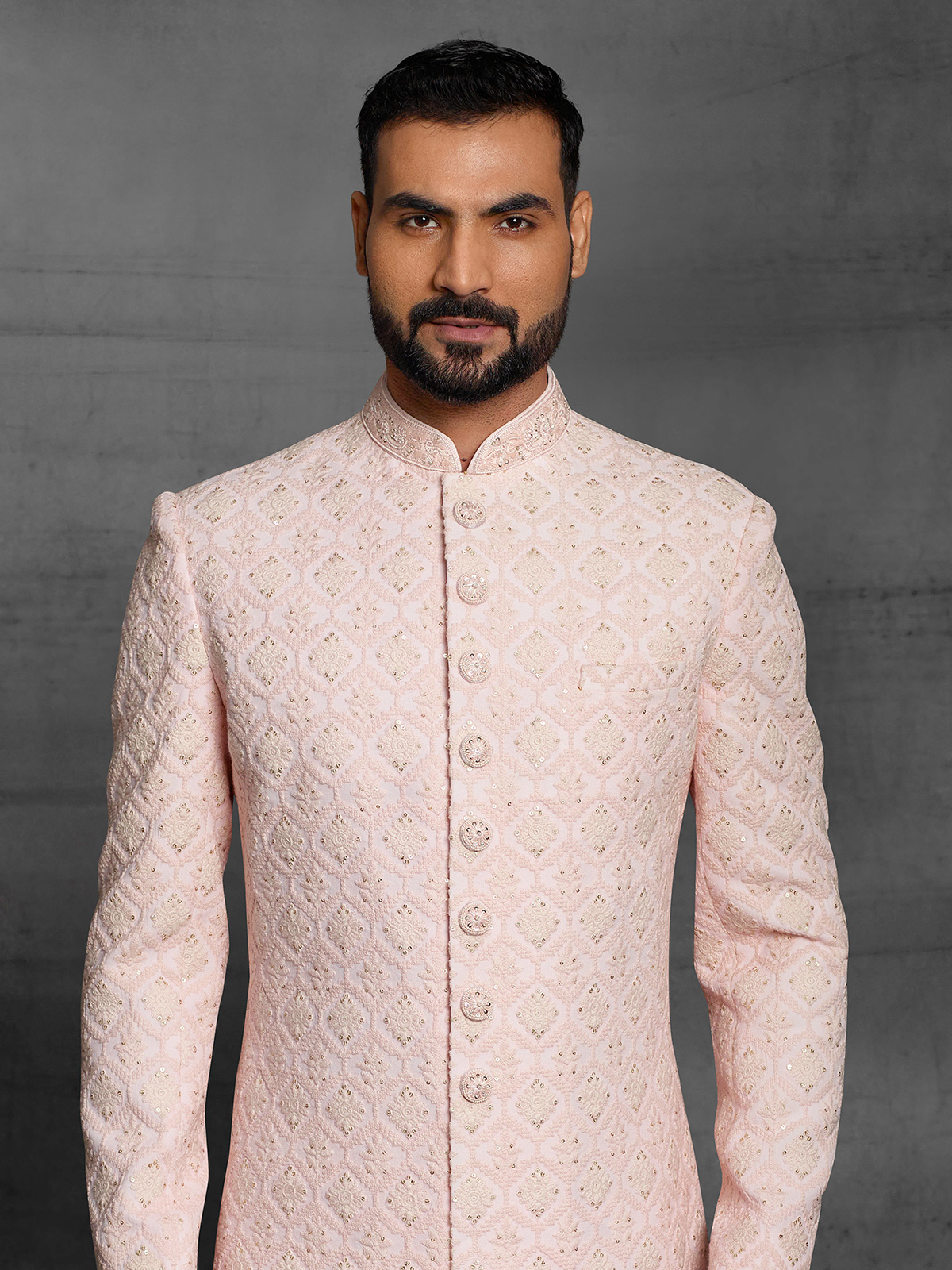 Designer light pink color silk fabric sherwani - G3-MSH0785 | G3fashion.com