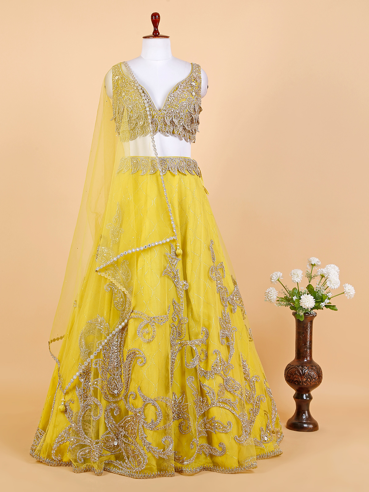Buy Lime Yellow Lehenga Choli With Multi Colored Beads And Sequins Work And  A Matching Embroidered Belt At The Waist KALKI Fashion India