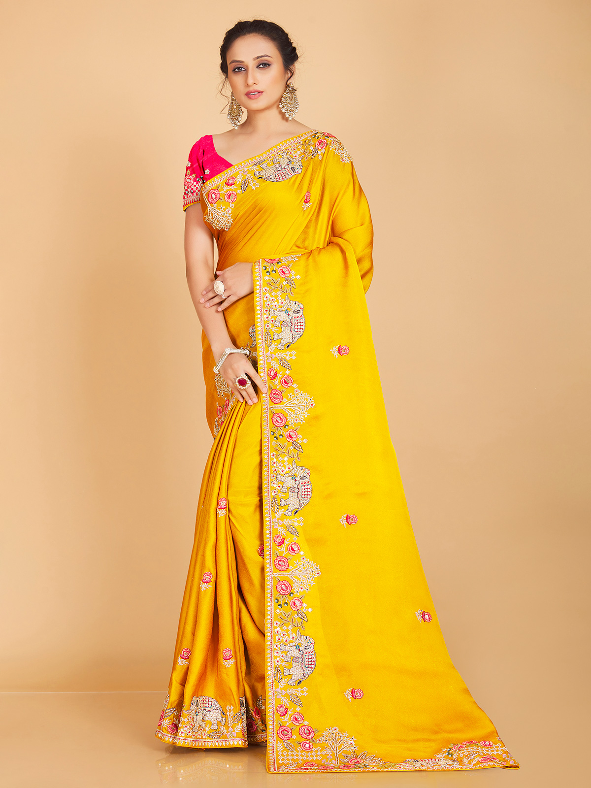 Embroidered Silk Mustard Yellow Saree|SARV140004