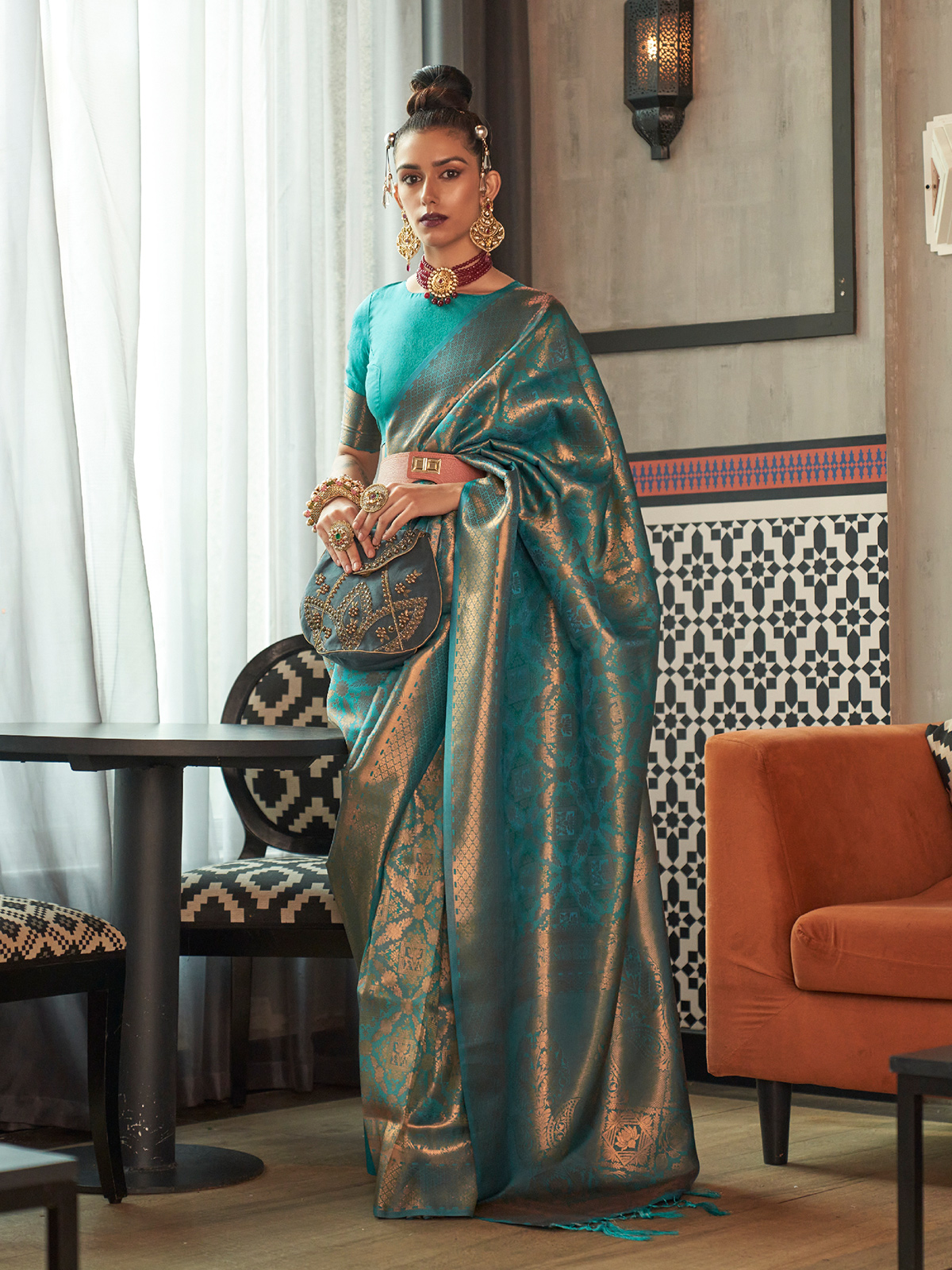Sky blue georgette saree with blouse 5205