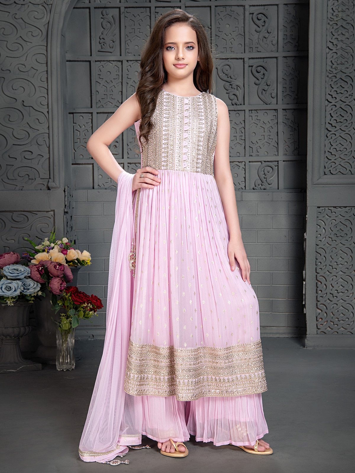 Georgette light pink nyra cut palazzo suit G3 GSS2434 G3fashion