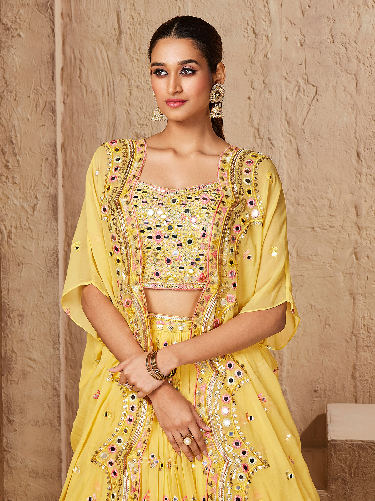 Buy Amber Yellow Lehenga Choli In Raw Silk With Hand Embroidery And Full  Sleeves Organza Jacket