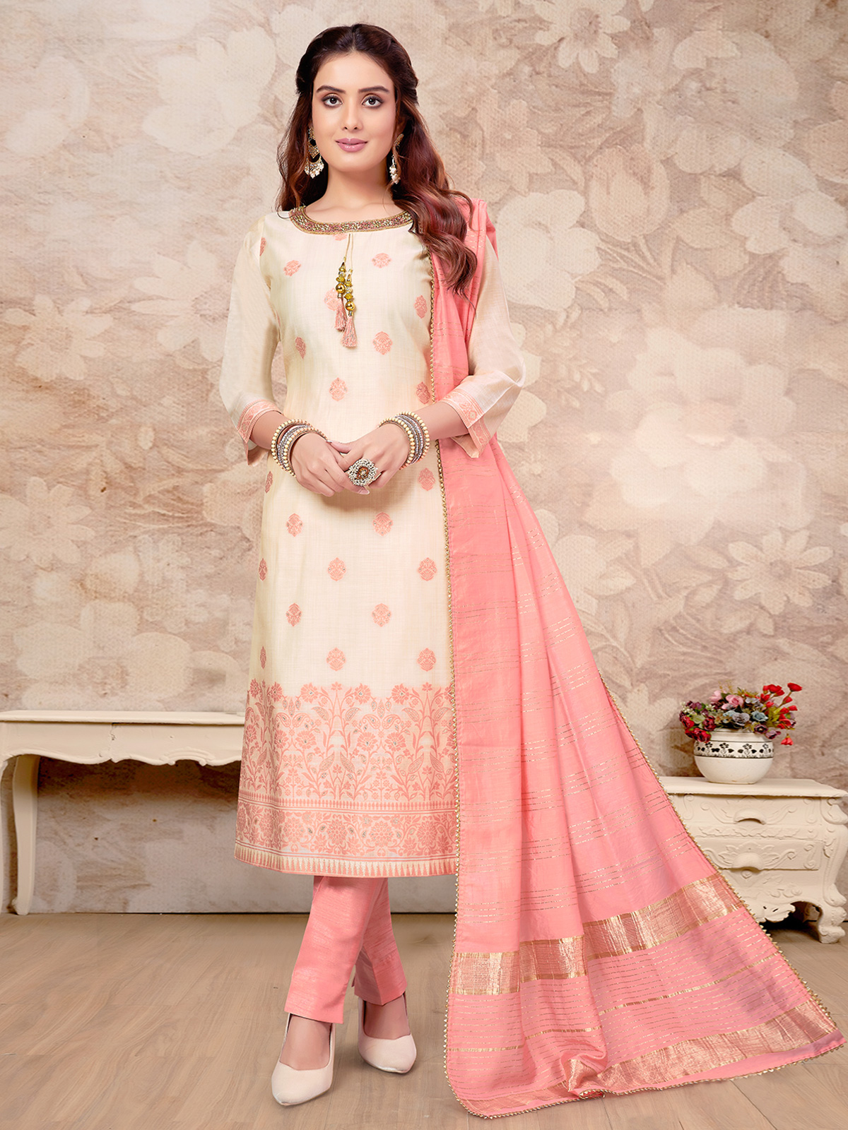 Gorgeous pink and cream silk salwar suit G3 WSS39956 G3fashion