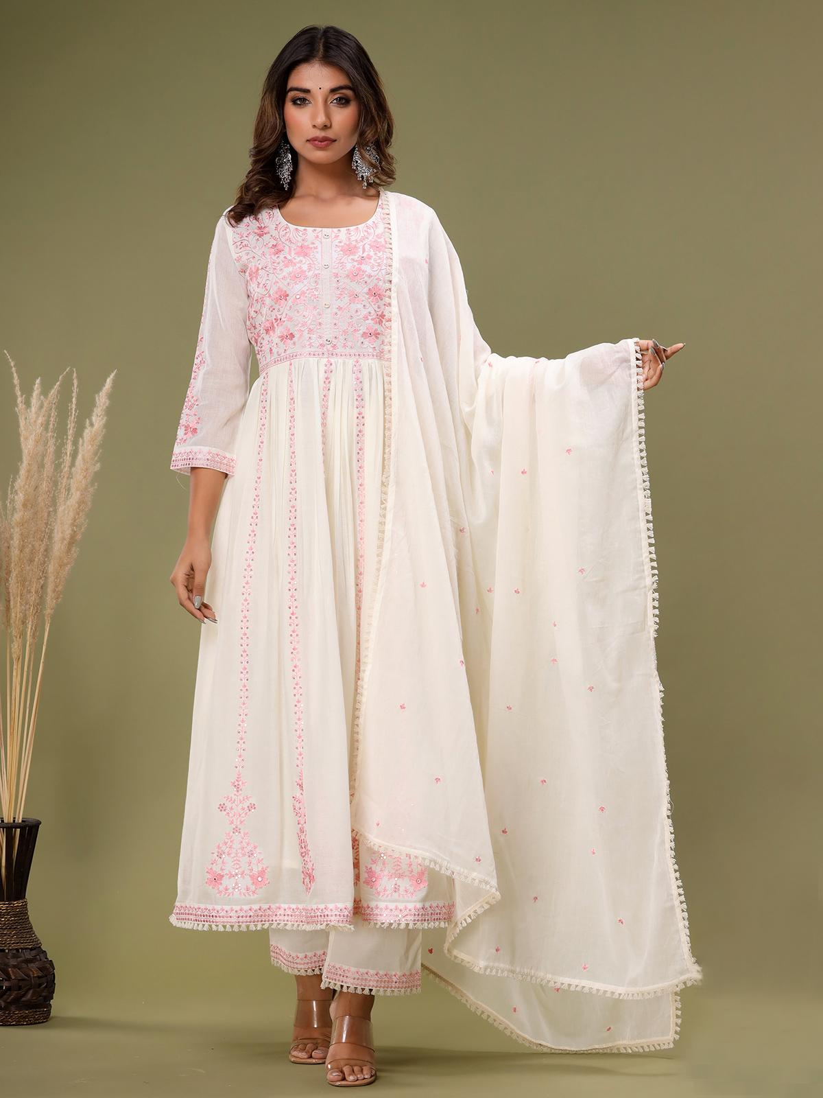 LG 1802 WHITE COLOUR MASLIN WITH EMBROIDERY WORK EID SPECIAL KURTI SET BUY  FOR WOMEN AT BEST RATE WHOLESALE DEALER SURAT
