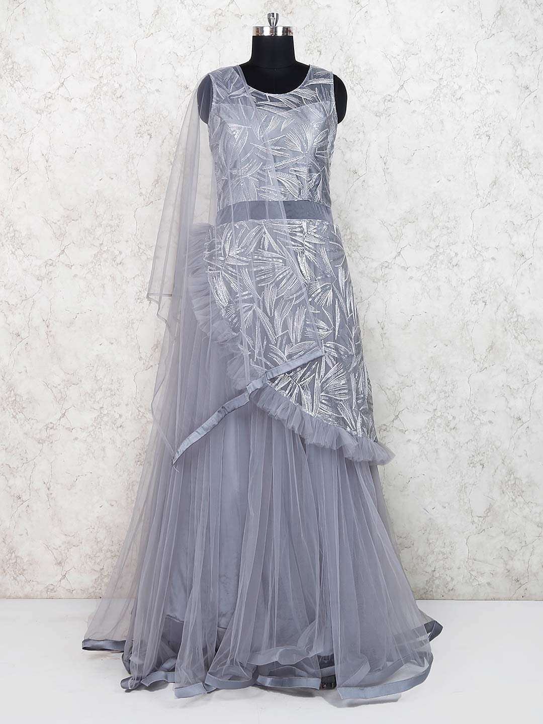 grey colour party wear gown