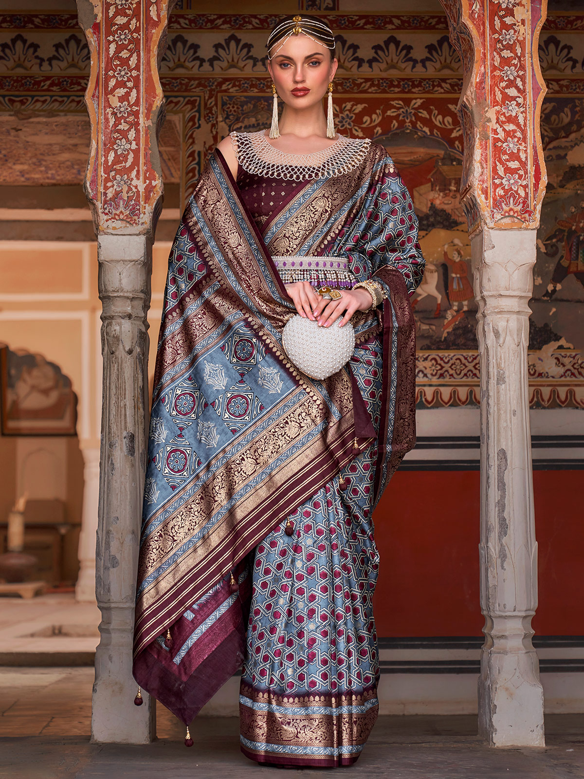 Shop ajrak print maheshwari silk suits online - Shalvi – ShalviFashion