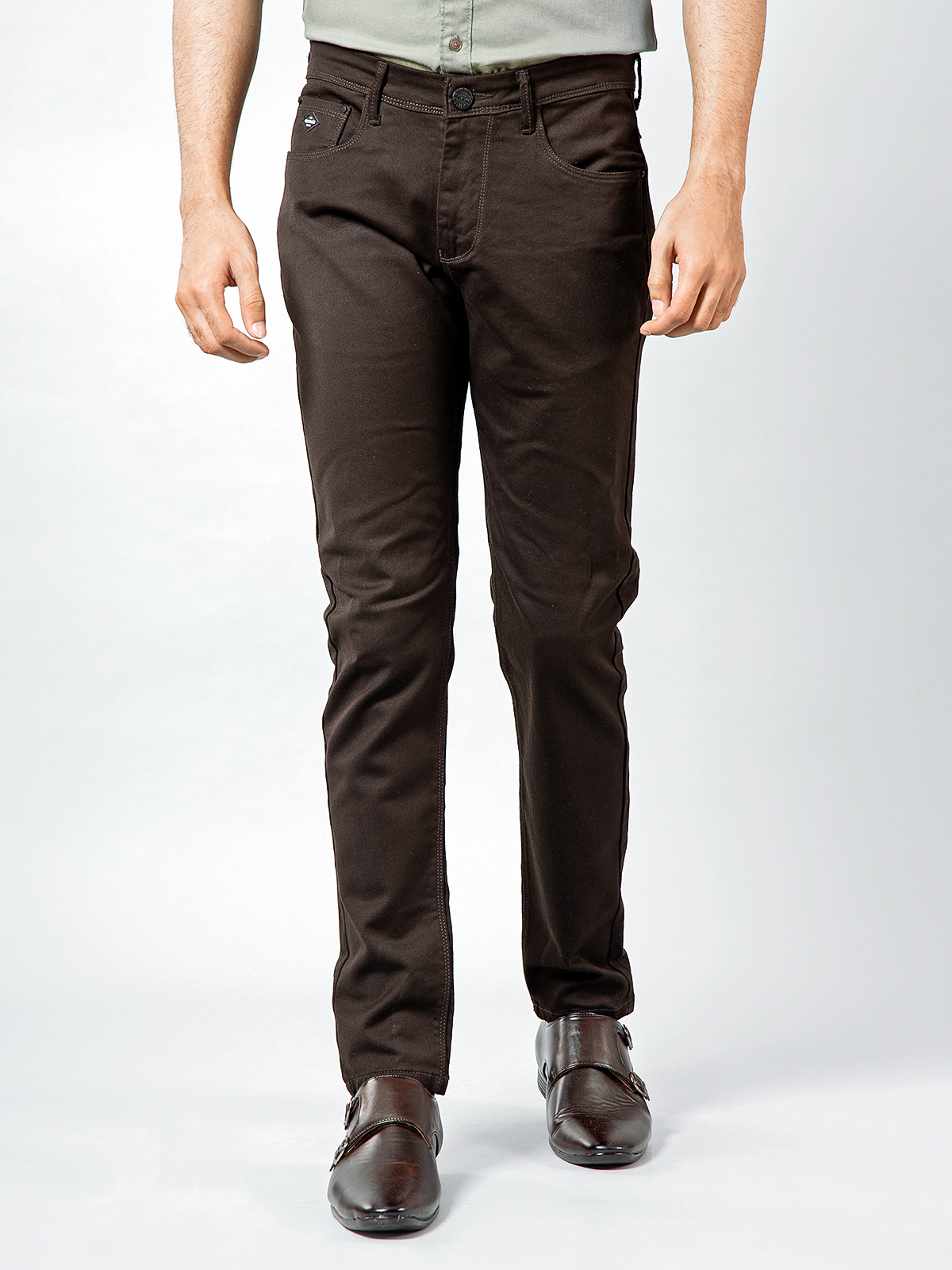 gs78 dark brown cotton solid trouser 1642998146as2116595