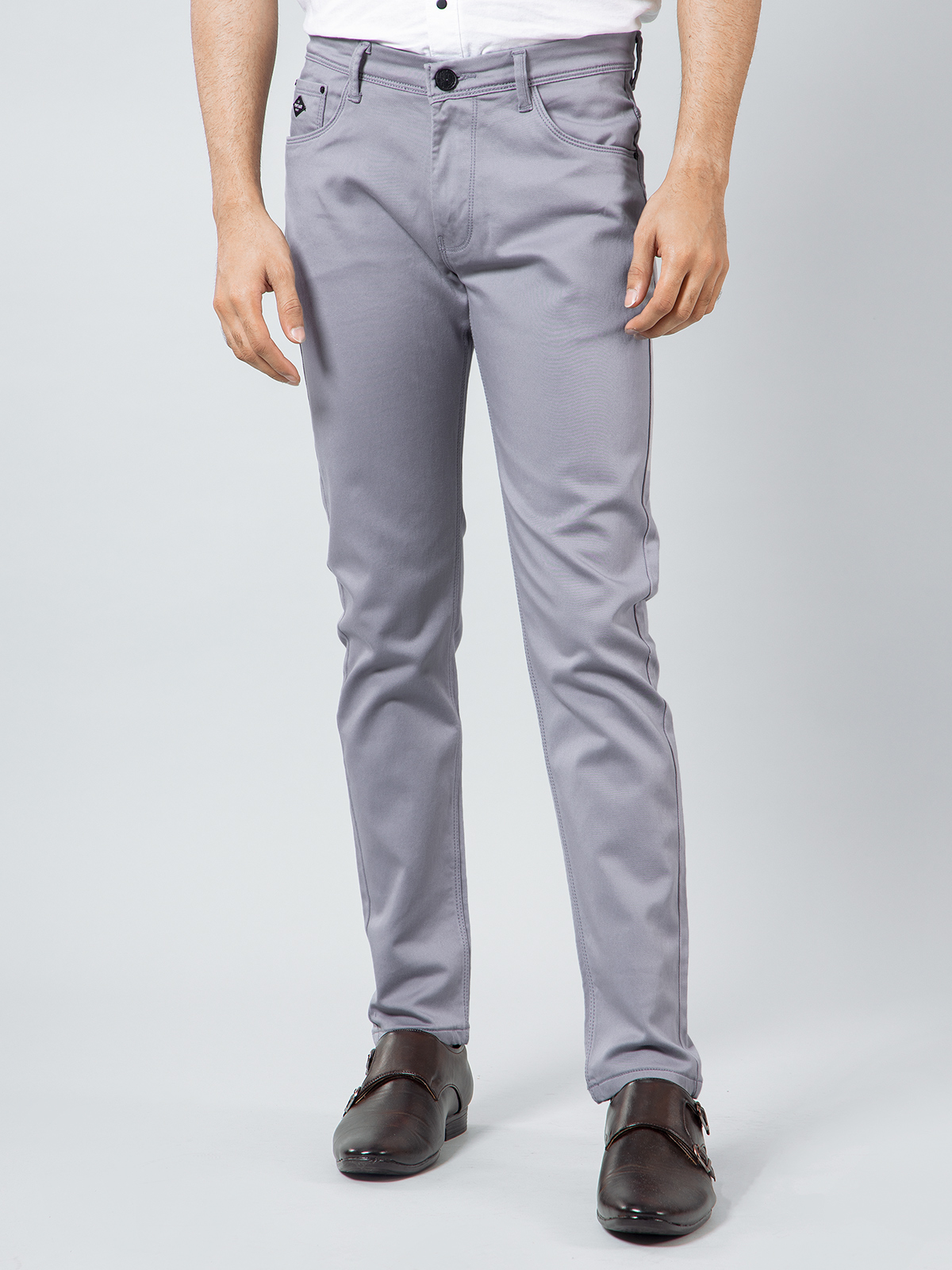 Clarke Gable lite blue-grey color traditional five-patch pockets skinny fit  men's denim pants