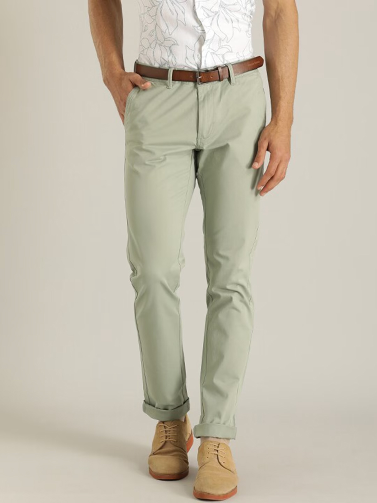 Men's Cotton Blend Pista Green Solid Formal Trousers - Sojanya | Mens  trousers, Cotton, Trousers
