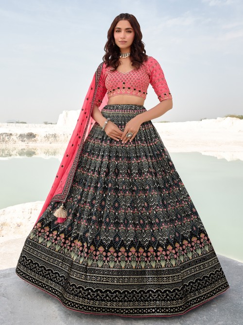 Embroidery Machine Pink Gray Jacket Lehenga at Rs 1050 in Surat | ID:  27182202155
