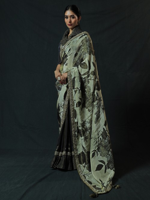 Black Banarasi Silk Jacquard Half Saree With Digital Printed Dupatta-m