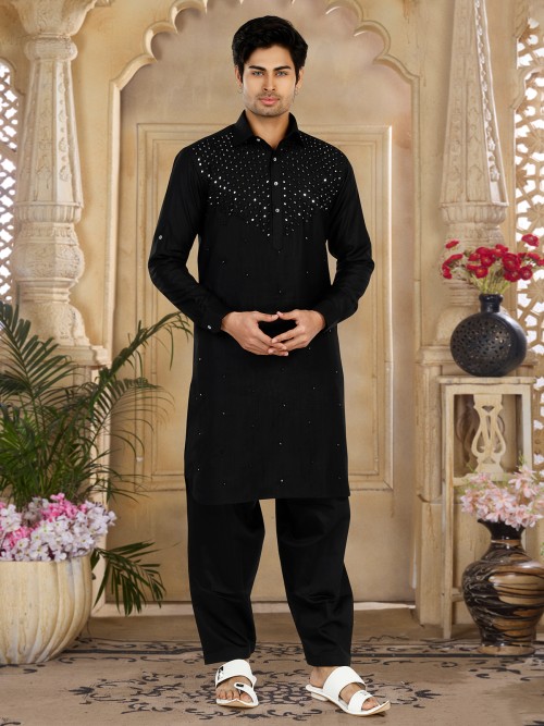 Classic black cotton pathani suit - G3-MPS4264 | G3nxt.com