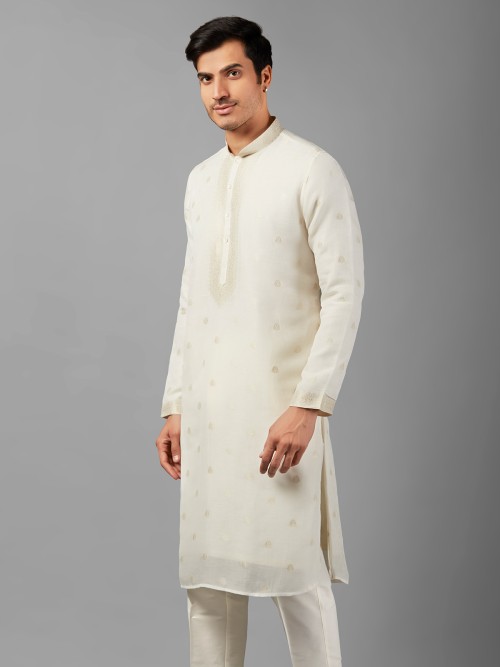 Latest off-white linen kurta suit