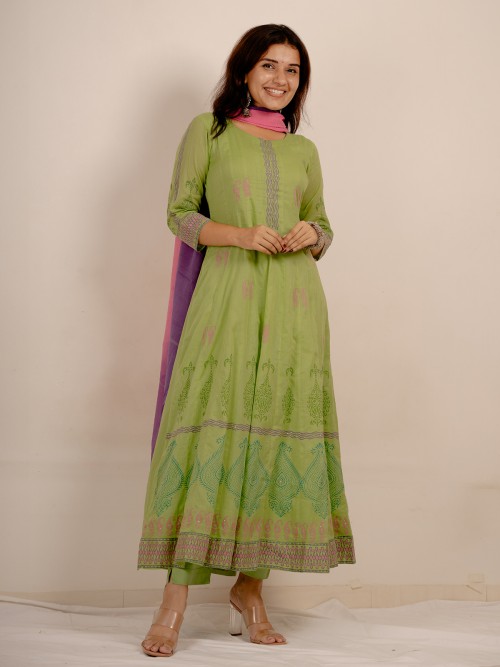 Classy pista green silk kurti set