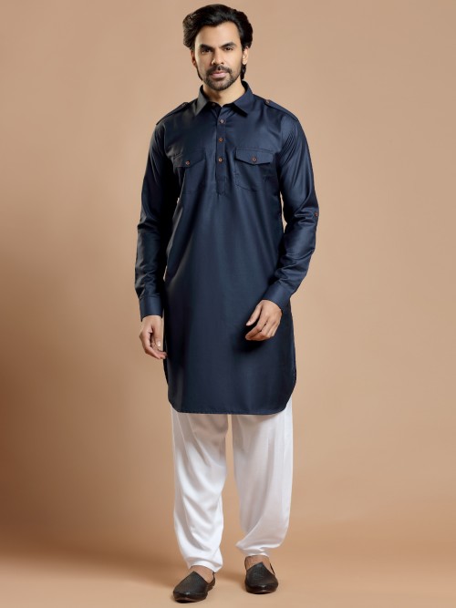 Blue And White Thread Work Pathani Suit