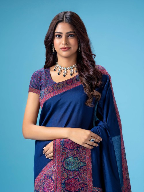 Dark blue pashmina silk saree - G3-WSA55207 | G3fashion.com