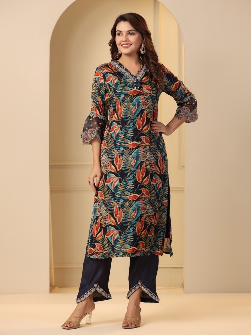 Navy Blue Kurti With Palazzo Set for Women Online in India