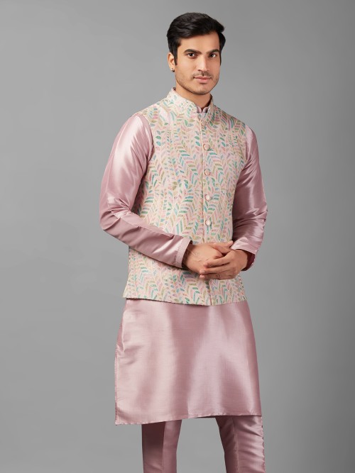 Classy pink silk waistcoat set